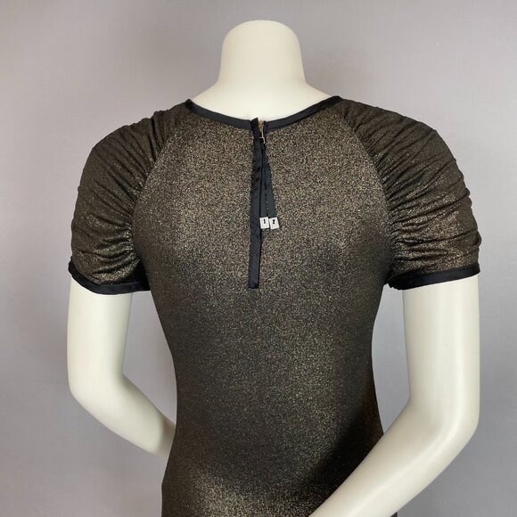 Ann Taylor Metallic Dress Gold Black Short Sleeve Gathered Sleeve Size‎ Medium - Picture 5 of 13